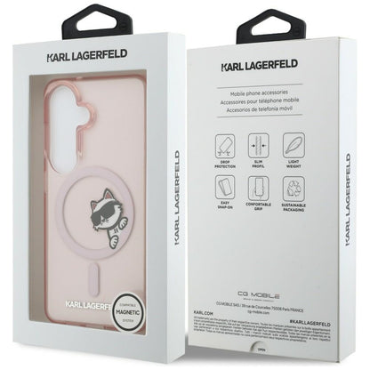 Pouzdro MagSafe pro Samsung Galaxy S26 S942, Karl Lagerfeld, IML Choupette Peekaboo Logo, Růžové