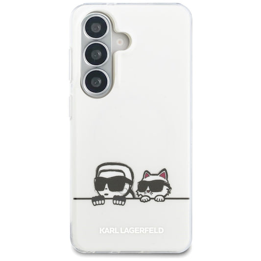 Pouzdro MagSafe pro Samsung Galaxy S26 S942, Karl Lagerfeld, IML Karl & Choupette Peekaboo Logo, Bílá
