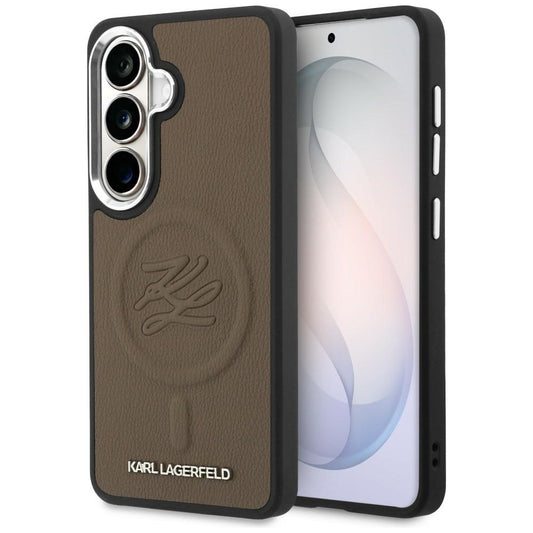 Pouzdro MagSafe pro Samsung Galaxy S26 S942, Karl Lagerfeld, Initial Logo Debossed, hnědé