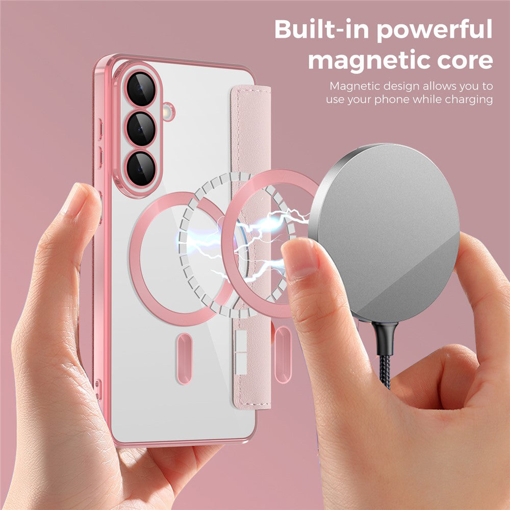 Pouzdro MagSafe pro Samsung Galaxy S26, Techsuit, SmartMag Book, Růžové
