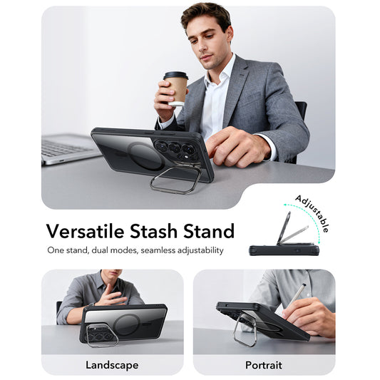 Pouzdro MagSafe pro Samsung Galaxy S26 Ultra, ESR, Classic Hybrid Kickstand, Černé průhledné