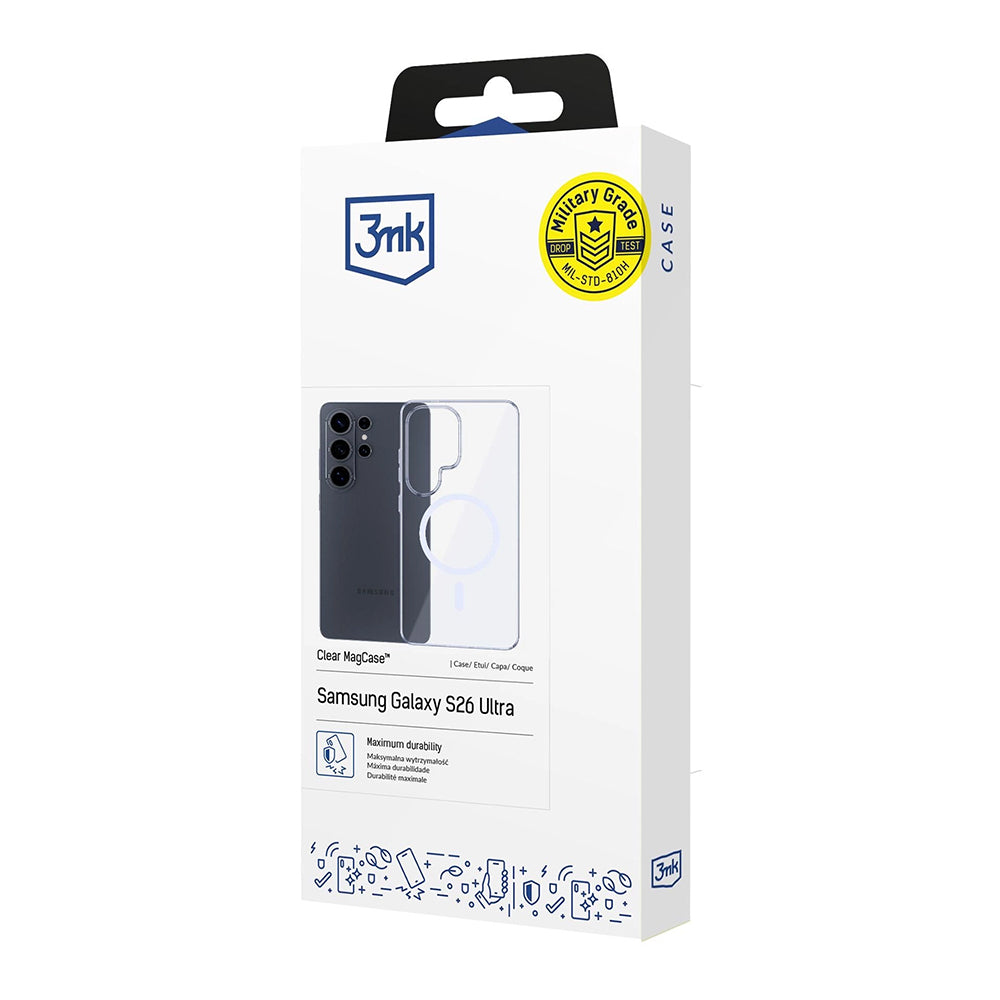 Pouzdro MagSafe pro Samsung Galaxy S26 Ultra S948, 3MK, Clear MagCase, Průhledné