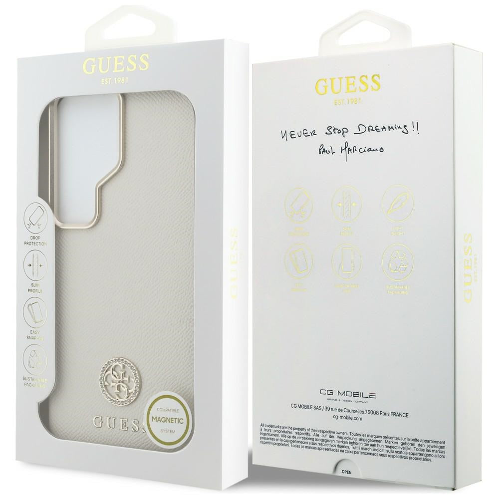 Pouzdro MagSafe pro Samsung Galaxy S26 Ultra S948, Guess, Rhinestone Round Logo, Bežové