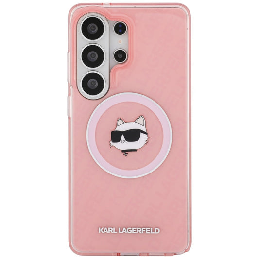 Pouzdro MagSafe pro Samsung Galaxy S26 Ultra S948, Karl Lagerfeld, IML Choupette Head on KL Repeated Logo, Růžová