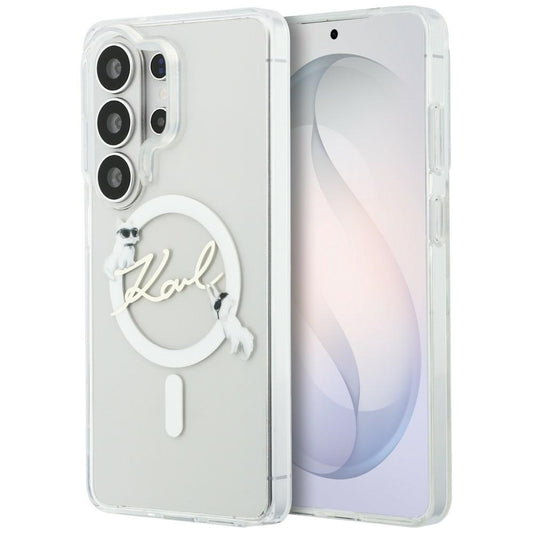 Pouzdro MagSafe pro Samsung Galaxy S26 Ultra S948, Karl Lagerfeld, IML Choupette Karl Script Logo, Bílá