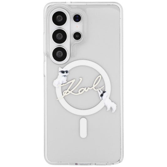 Pouzdro MagSafe pro Samsung Galaxy S26 Ultra S948, Karl Lagerfeld, IML Choupette Karl Script Logo, Bílá