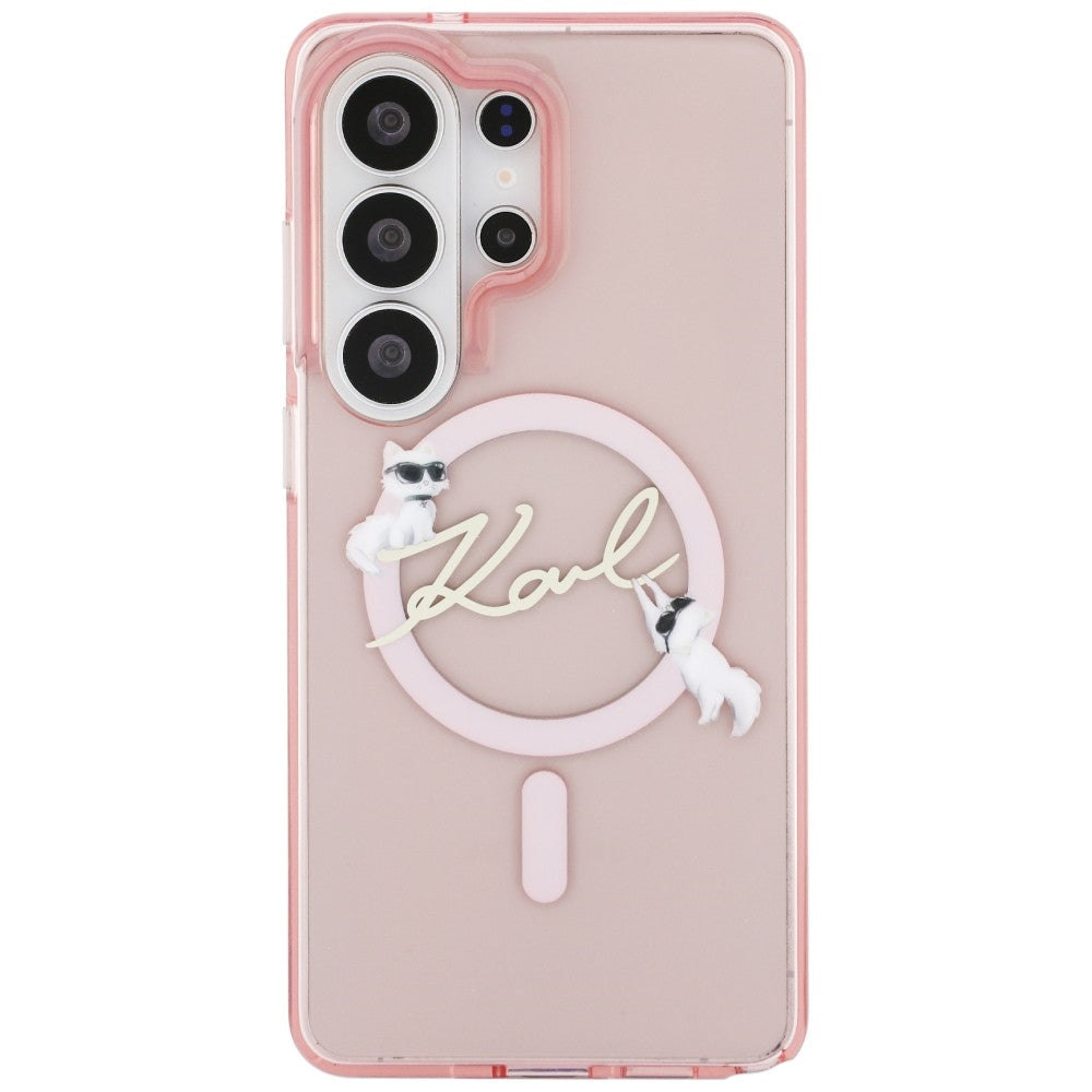 Pouzdro MagSafe pro Samsung Galaxy S26 Ultra S948, Karl Lagerfeld, IML Choupette Karl Script Logo, Růžové