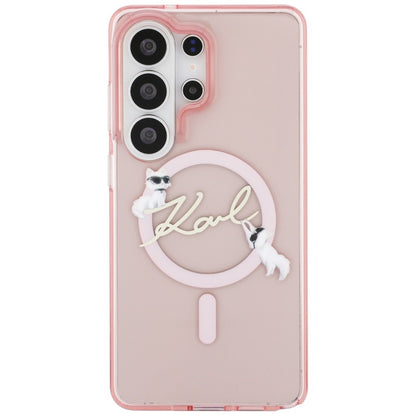 Pouzdro MagSafe pro Samsung Galaxy S26 Ultra S948, Karl Lagerfeld, IML Choupette Karl Script Logo, Růžové