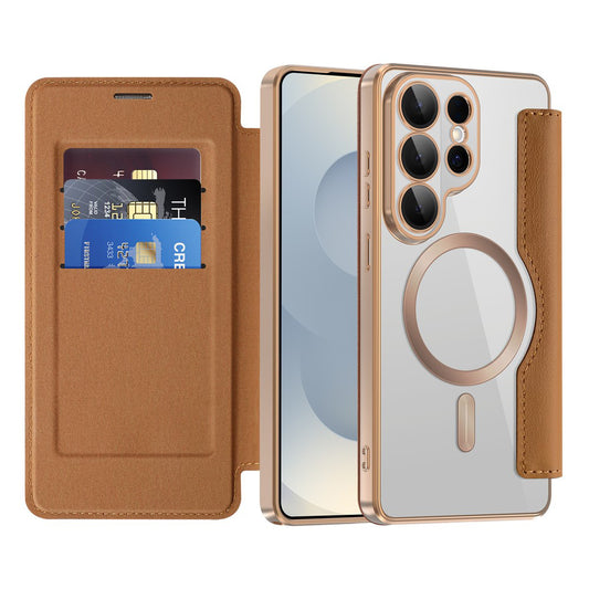 Pouzdro MagSafe pro Samsung Galaxy S26 Ultra, Techsuit, SmartMag Book, Hnědá