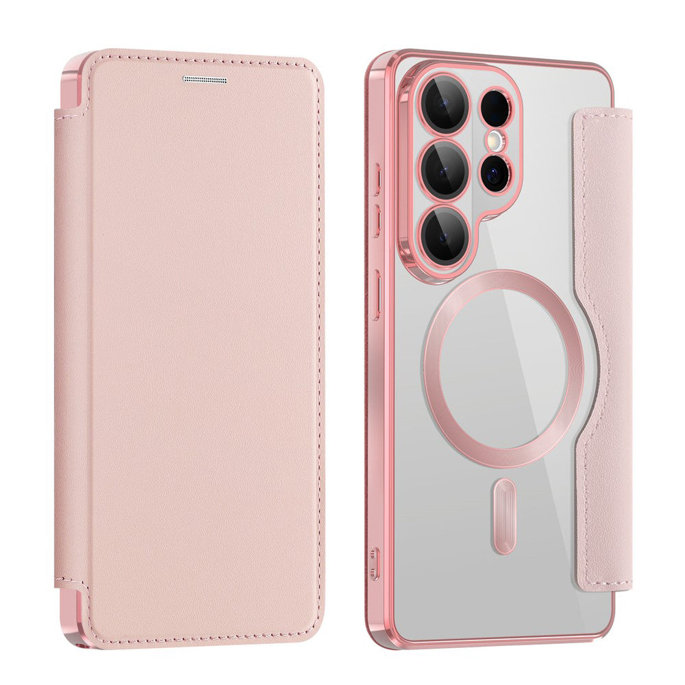 Pouzdro MagSafe pro Samsung Galaxy S26 Ultra, Techsuit, SmartMag Book, Růžové