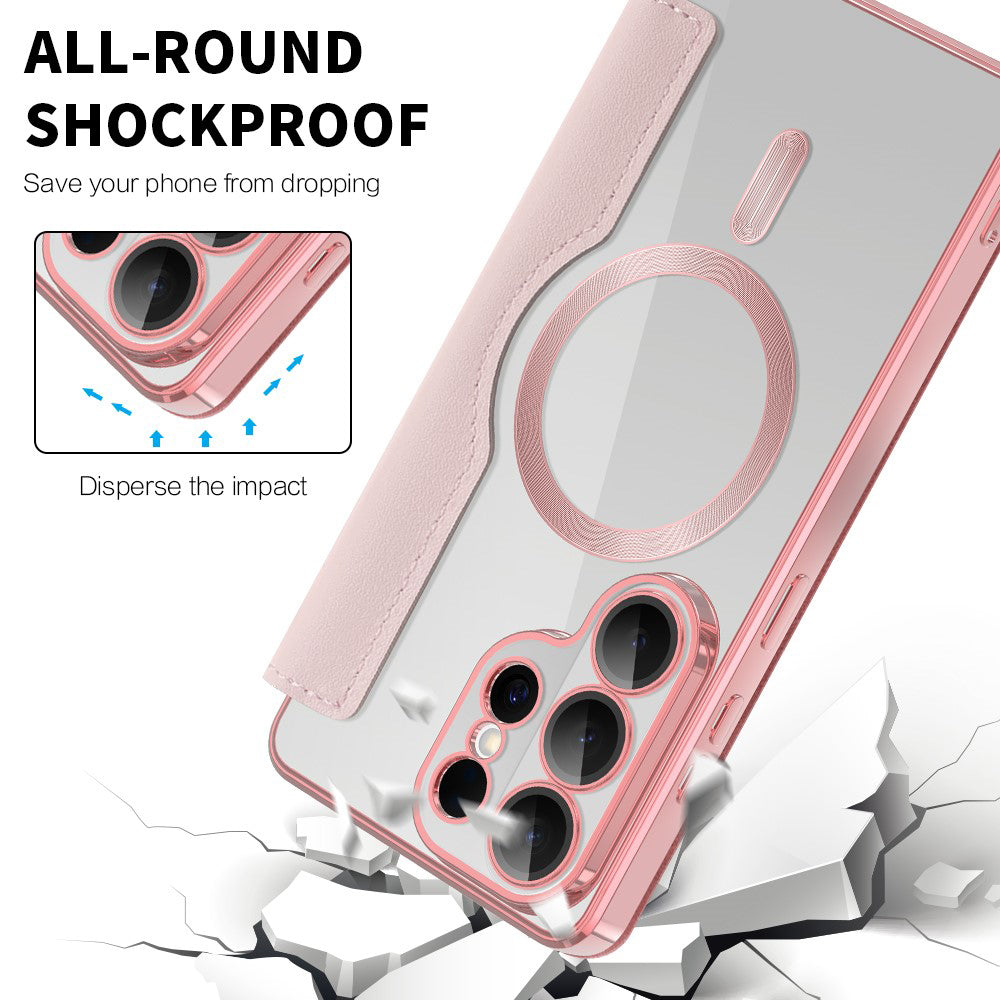 Pouzdro MagSafe pro Samsung Galaxy S26 Ultra, Techsuit, SmartMag Book, Růžové