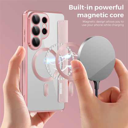 Pouzdro MagSafe pro Samsung Galaxy S26 Ultra, Techsuit, SmartMag Book, Růžové