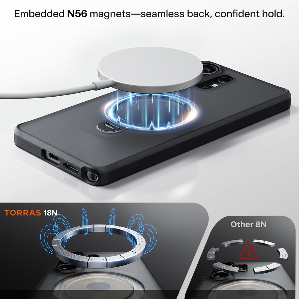 Pouzdro MagSafe pro Samsung Galaxy S26 Ultra, Torras, Ostand Spin, Černá