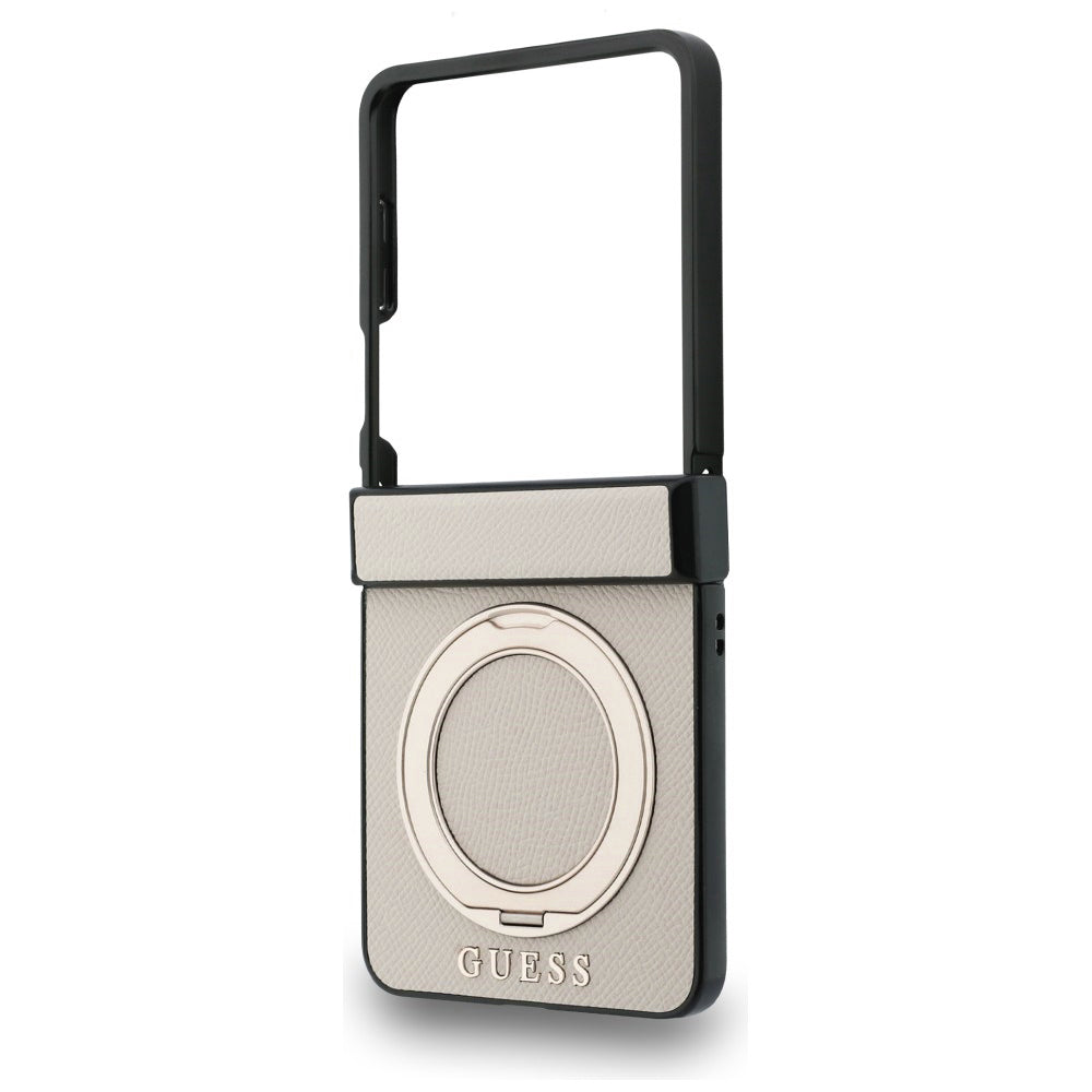 MagSafe pouzdro pro Samsung Galaxy Z Flip8 F776, Guess, Ring Stand Grained Classic Logo, Béžová