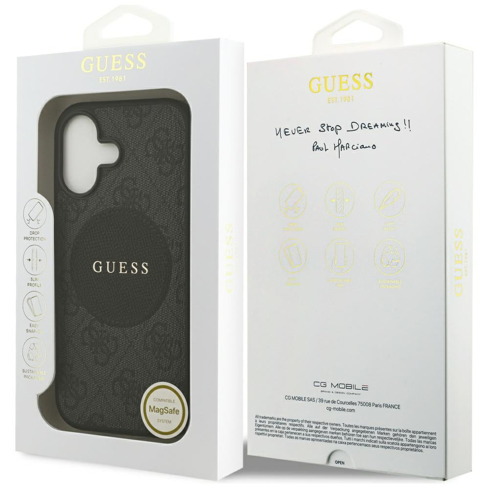 Pouzdro MagSafe pro Apple iPhone 17, Guess, 4G Circle Classic Logo, Černá