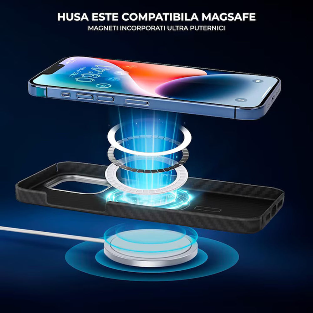 Pouzdro MagSafe pro Apple iPhone 17 Pro, Techsuit Aramid Fiber, Černá