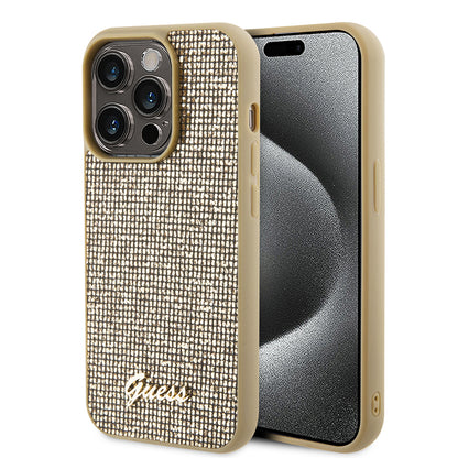 Pouzdro pro Apple iPhone 15 Pro, Guess, PU Square Mirror Script Logo, Zlaté GUHCP15LPMSDGSD
