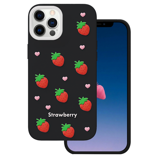 Pouzdro pro Apple iPhone 16 Pro, OEM, Strawberry, Černé