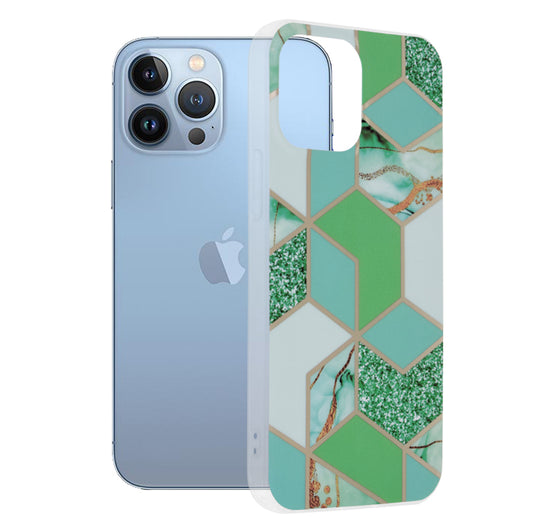 Pouzdro pro Apple iPhone 13 Pro Max, Techsuit, Marble, Zelené