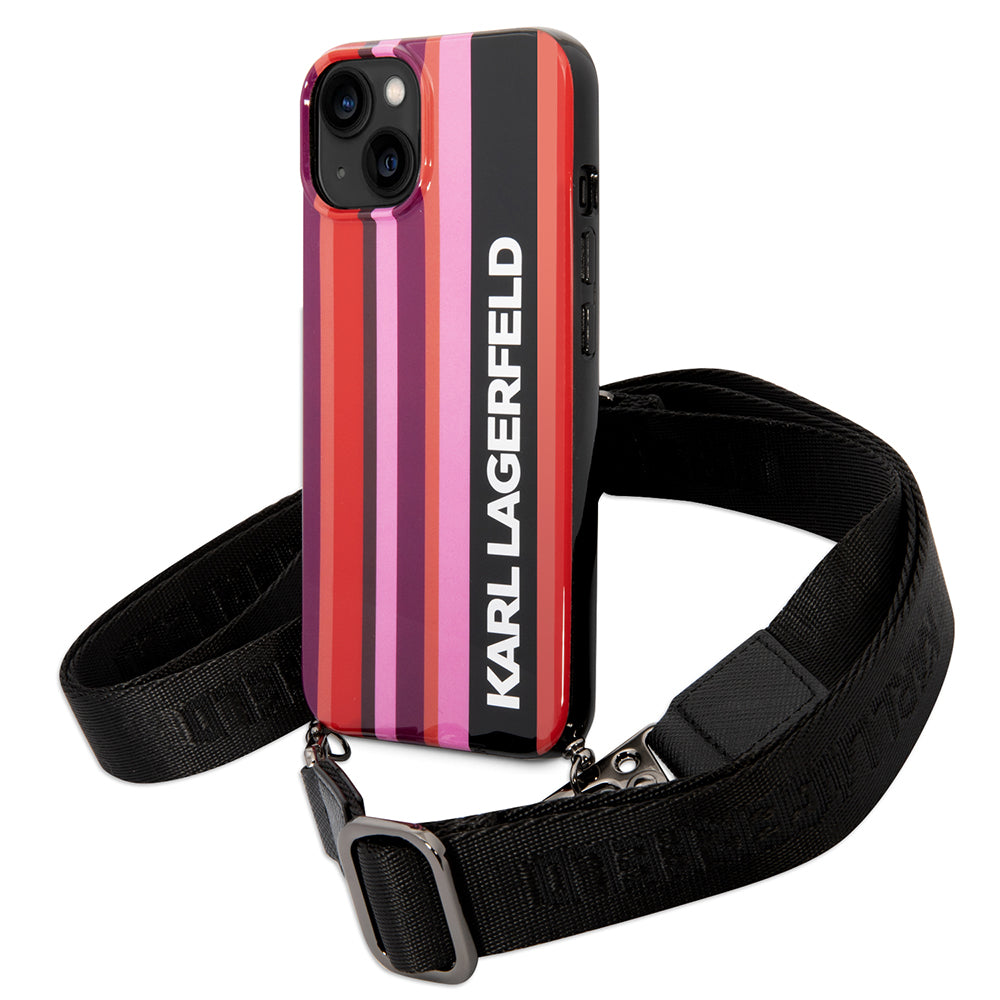 Pouzdro pro Apple iPhone 14, Karl Lagerfeld, Color Stripes with Strap, Růžové