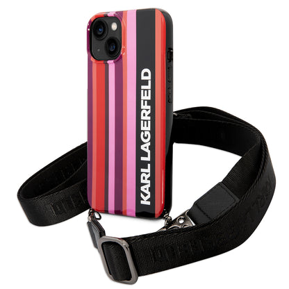 Pouzdro pro Apple iPhone 14, Karl Lagerfeld, Color Stripes with Strap, Růžové