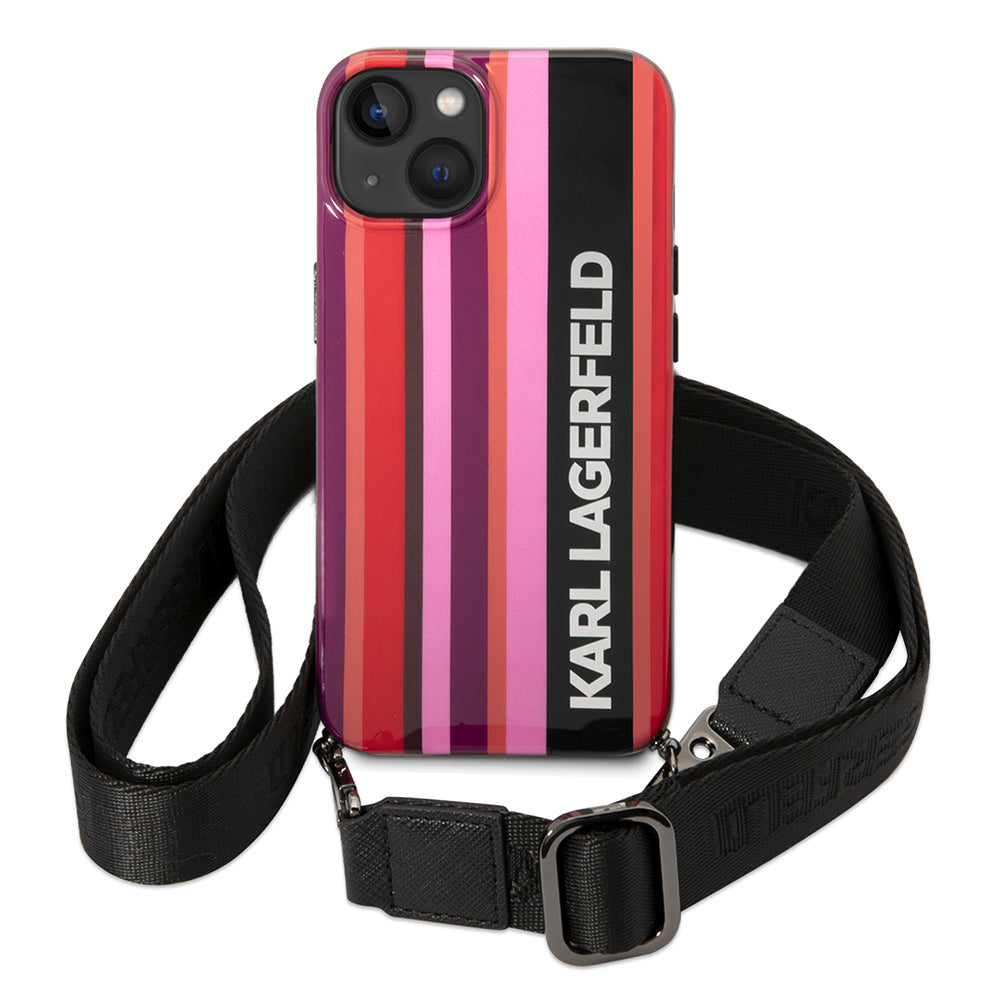 Pouzdro pro Apple iPhone 14, Karl Lagerfeld, Color Stripes with Strap, Růžové