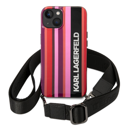 Pouzdro pro Apple iPhone 14, Karl Lagerfeld, Color Stripes with Strap, Růžové