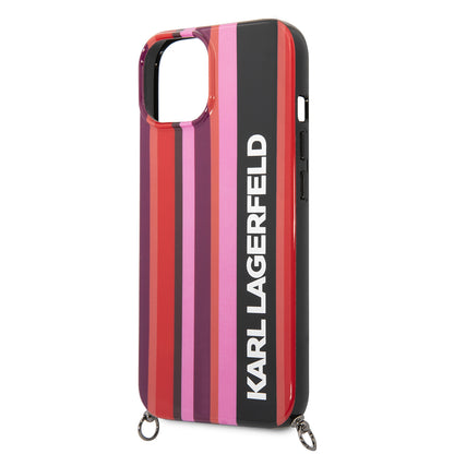 Pouzdro pro Apple iPhone 14, Karl Lagerfeld, Color Stripes with Strap, Růžové