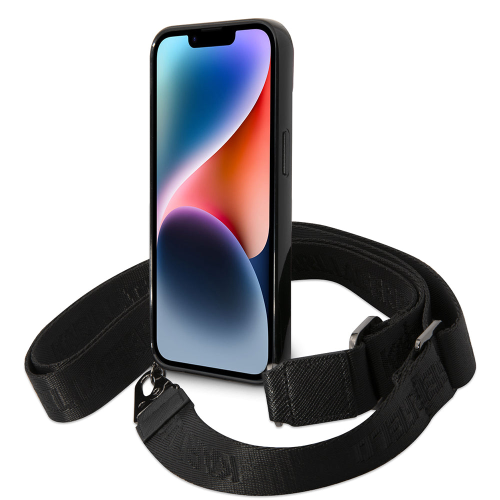 Pouzdro pro Apple iPhone 14, Karl Lagerfeld, Color Stripes with Strap, Růžové