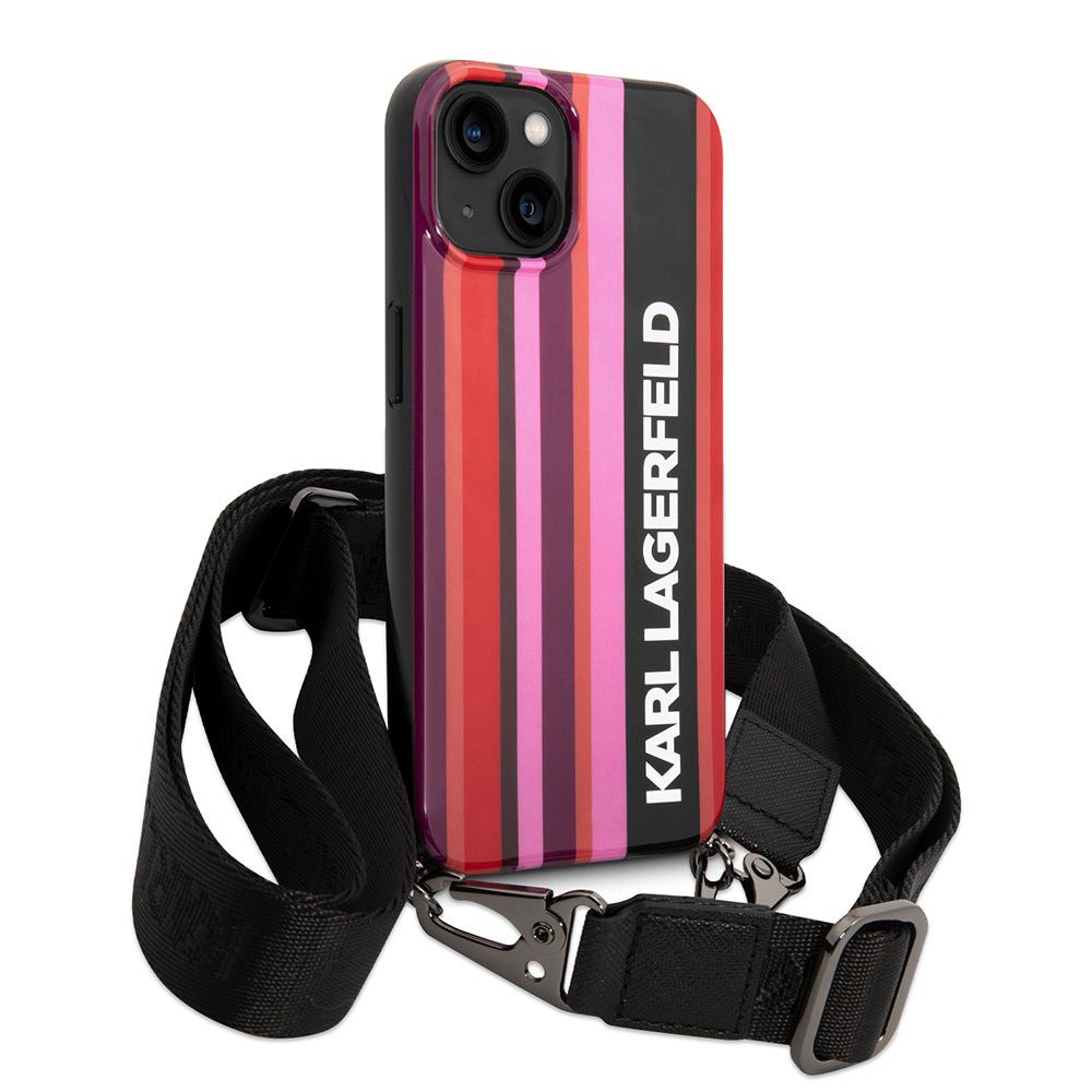 Pouzdro pro Apple iPhone 14, Karl Lagerfeld, Color Stripes with Strap, Růžové