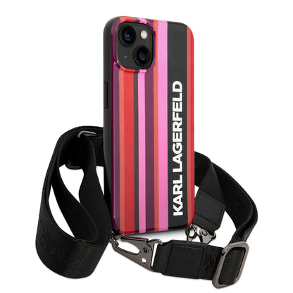 Pouzdro pro Apple iPhone 14, Karl Lagerfeld, Color Stripes with Strap, Růžové