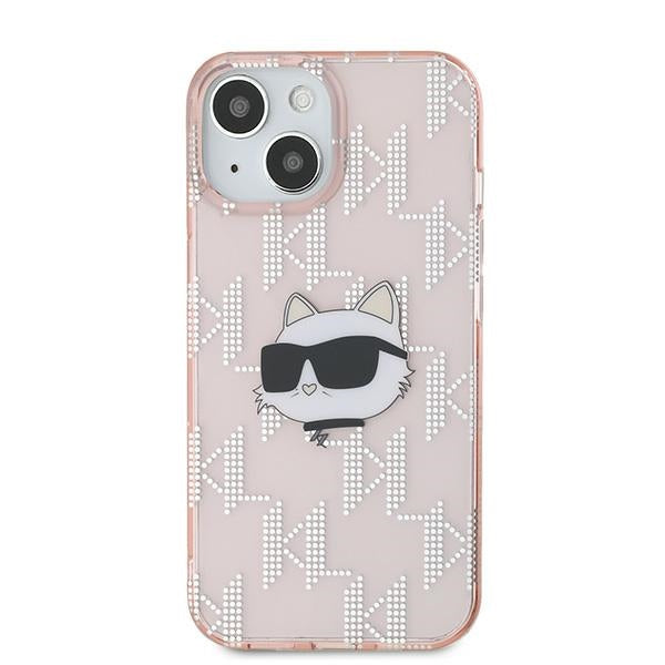 Pouzdro pro Apple iPhone 14, Karl Lagerfeld, IML Luxury Monogram Choupette's Head, Růžové