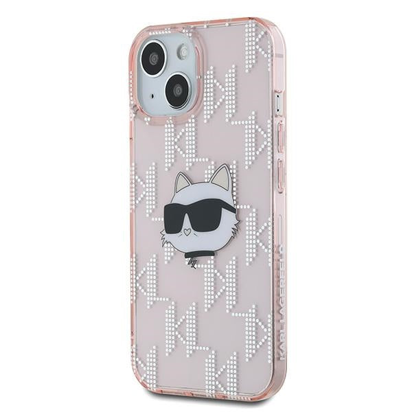 Pouzdro pro Apple iPhone 14, Karl Lagerfeld, IML Luxury Monogram Choupette's Head, Růžové