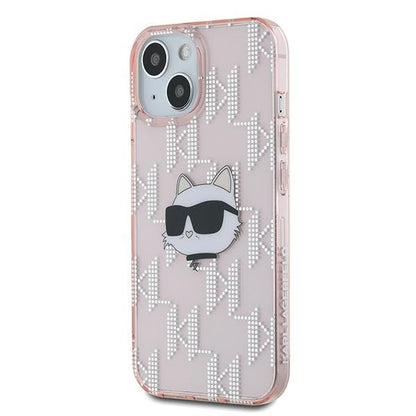 Pouzdro pro Apple iPhone 14, Karl Lagerfeld, IML Luxury Monogram Choupette's Head, Růžové
