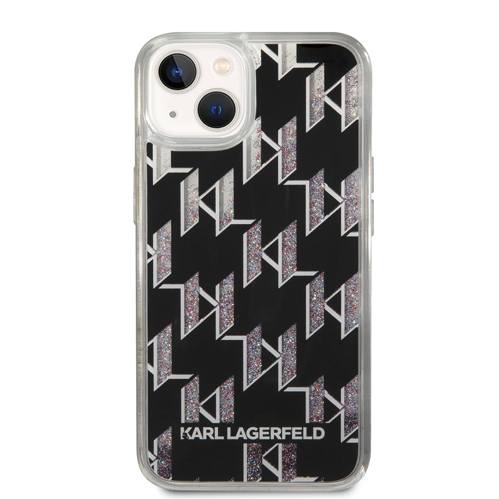 Pouzdro pro Apple iPhone 14, Karl Lagerfeld, Liquid Glitter Monogram, Černá