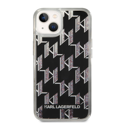 Pouzdro pro Apple iPhone 14, Karl Lagerfeld, Liquid Glitter Monogram, Černá