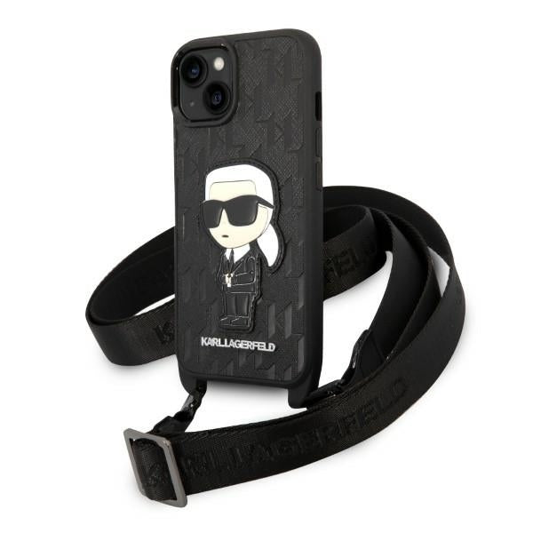 Pouzdro pro Apple iPhone 14, Karl Lagerfeld, Monogram Ikonik Karl, Černá