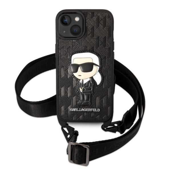 Pouzdro pro Apple iPhone 14, Karl Lagerfeld, Monogram Ikonik Karl, Černá