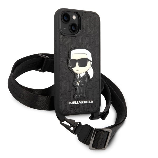 Pouzdro pro Apple iPhone 14, Karl Lagerfeld, Monogram Ikonik Karl, Černá