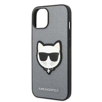 Pouzdro pro Apple iPhone 14, Karl Lagerfeld, Saffiano Choupette's Head, Stříbrné