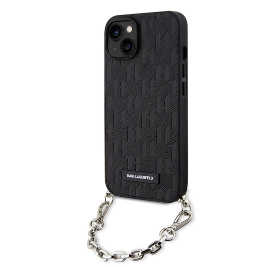 Case for Apple iPhone 14, Karl Lagerfeld, Saffiano Monogram Chain, Black