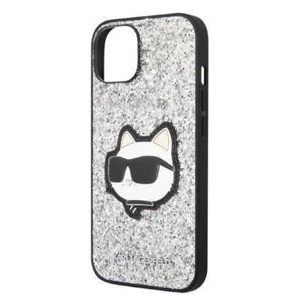 Pouzdro pro Apple iPhone 14 Plus, Karl Lagerfeld, Glitter Choupette Patch, Stříbrné