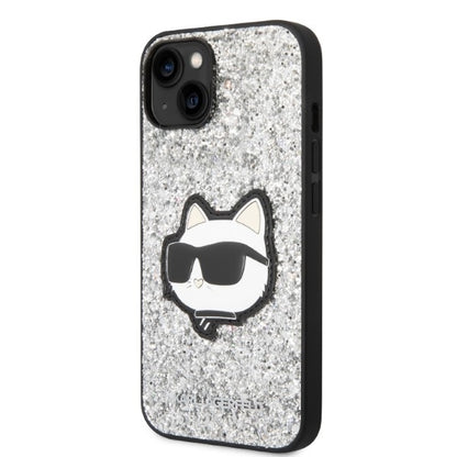 Pouzdro pro Apple iPhone 14 Plus, Karl Lagerfeld, Glitter Choupette Patch, Stříbrné