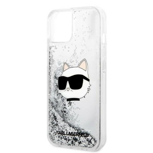 Pouzdro pro Apple iPhone 14 Plus, Karl Lagerfeld, Glitter Choupette's Head, Stříbrné.
