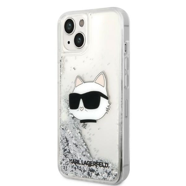 Pouzdro pro Apple iPhone 14 Plus, Karl Lagerfeld, Glitter Choupette's Head, Stříbrné.