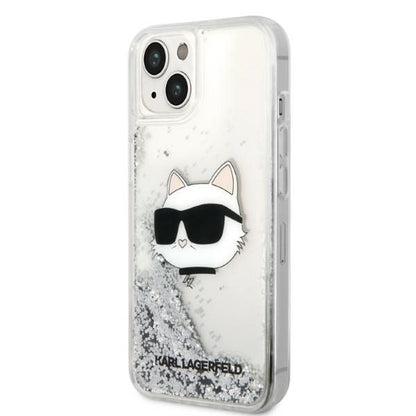 Pouzdro pro Apple iPhone 14 Plus, Karl Lagerfeld, Glitter Choupette's Head, Stříbrné.