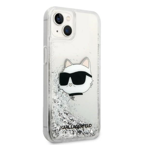 Pouzdro pro Apple iPhone 14 Plus, Karl Lagerfeld, Glitter Choupette's Head, Stříbrné.