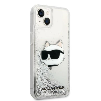 Pouzdro pro Apple iPhone 14 Plus, Karl Lagerfeld, Glitter Choupette's Head, Stříbrné.