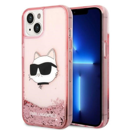 Pouzdro pro Apple iPhone 14 Plus, Karl Lagerfeld, Glitter Choupette's Head, Růžové