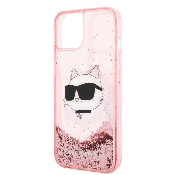Pouzdro pro Apple iPhone 14 Plus, Karl Lagerfeld, Glitter Choupette's Head, Růžové